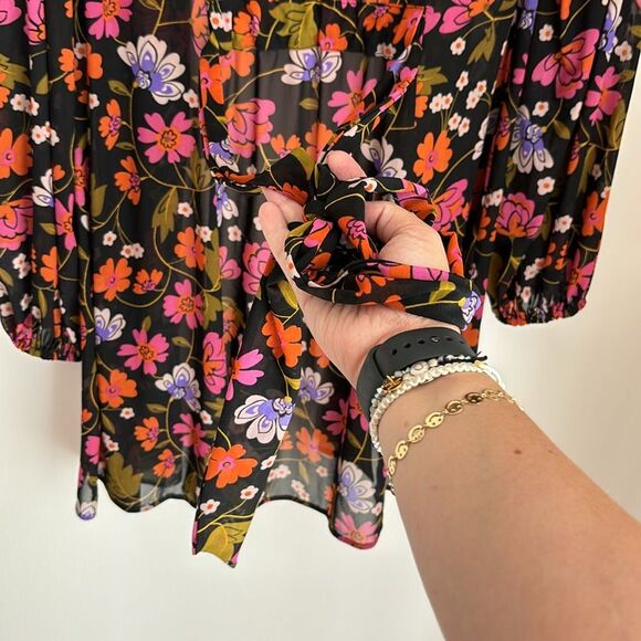 CAbi Women Mingle Kimono Duster Coverup Mesh Floral Tie Belt Black U0026 small! - Picture 9 of 11